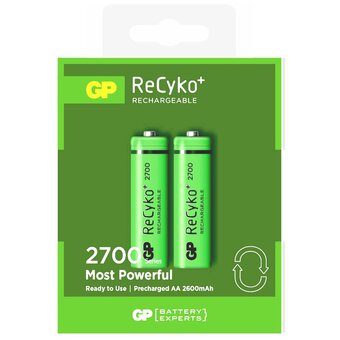 2 x R6/AA GP ReCyko + 2700 Series 2600mAh rechargeable batteries