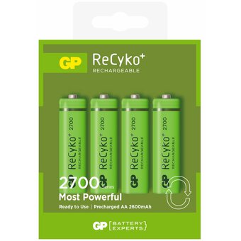 4 x R6/AA GP ReCyko + 2700 Series 2600mAh rechargeable batteries