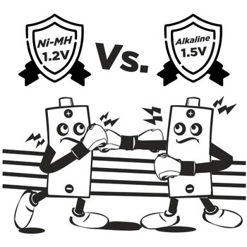 What are the differences between a 1.2V Ni-MH rechargeable battery and a 1.5V alkaline battery?