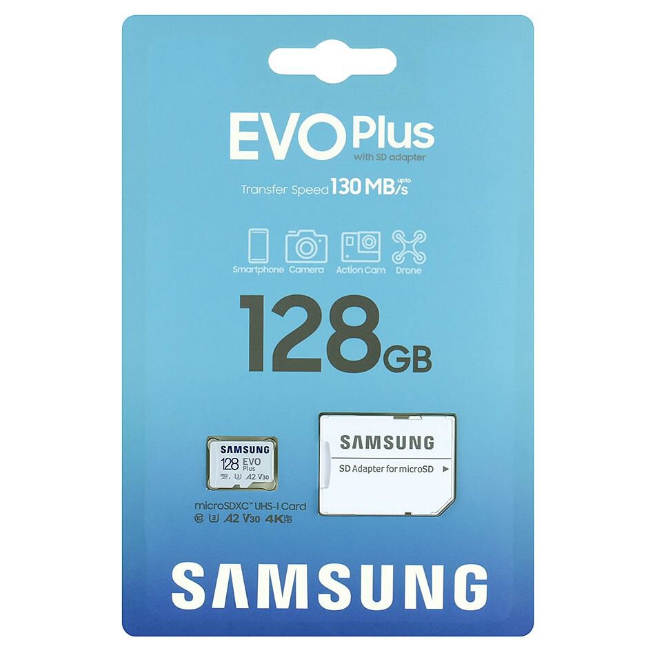 Baltrade.eu - B2B shop - Samsung EVO PLUS microSDXC 128GB UHS-I U3 A2 V30  class 10 memory card + adapter for SD
