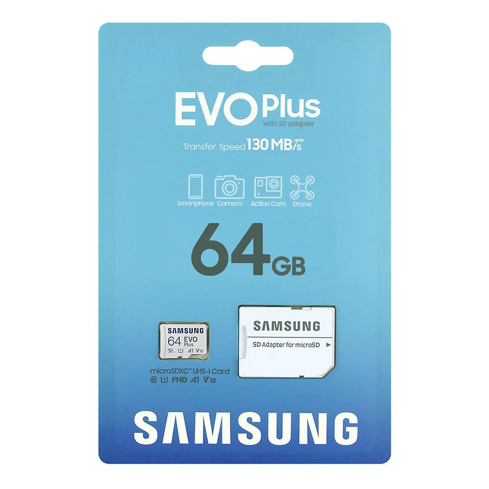 Baltrade.eu - B2B shop - Samsung EVO PLUS microSDXC 64GB UHS-I U1 A1 V10  class 10 memory card + adapter for SD