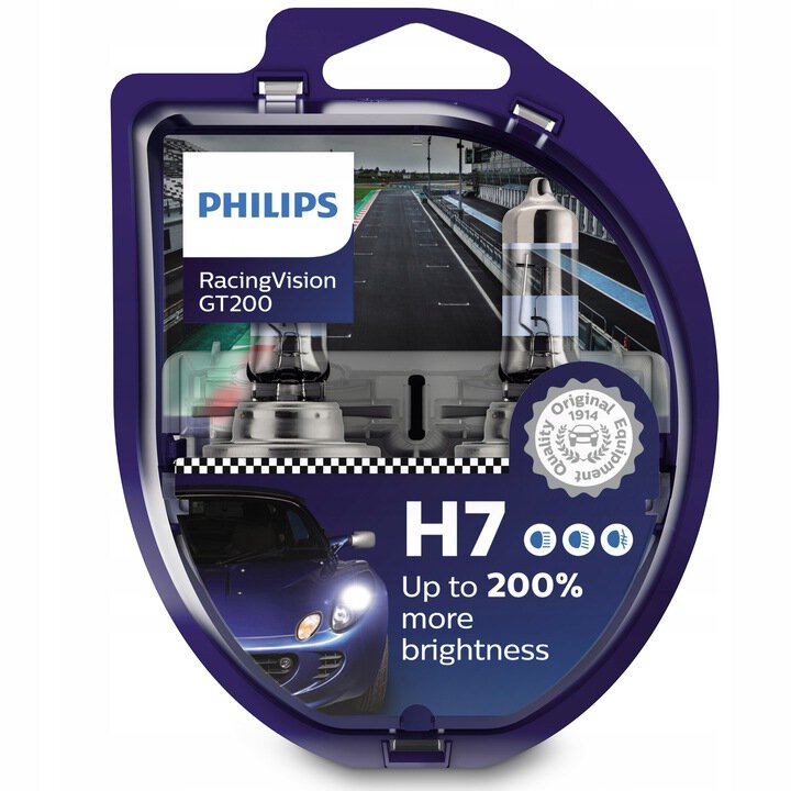 Philips RacingVision GT200 H7 Halogen Headlight Bulbs - Silver, Set of 2  for sale online