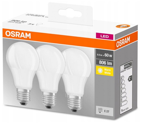 beskydning middag Rationel Baltrade.eu - B2B shop - 3x OSRAM E27 LED Bulbs 8.5W LED VALUE CLASSIC A 60  Heat 2700K