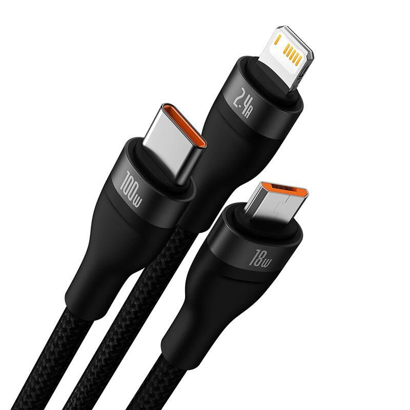 Câble de chargement 3 en 1 compatible Micro-USB, USB-C, Lightning - 30 cm