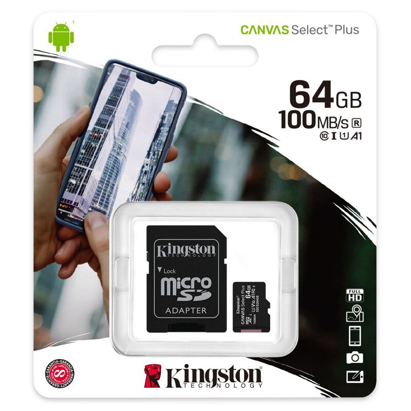 Baltrade.eu - B2B shop - Kingston Canvas Select Plus microSD (microSDXC)  64GB class 10 UHS-I U1 V10 A1 - 100MB/s + adapter