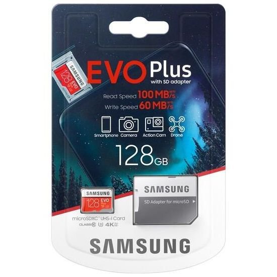 Samsung Evo Plus Class 10 UHS-I microSDXC U3 with Adapter (128GB  MB-MC128GA/APC)