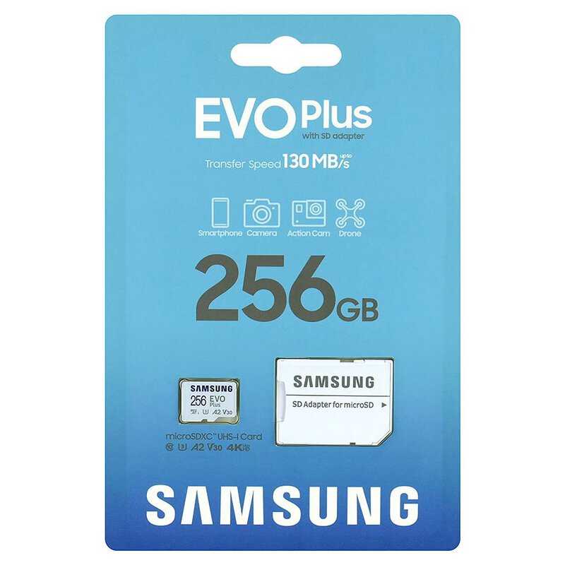 Baltrade.eu - B2B shop - Samsung EVO PLUS microSDXC 256GB UHS-I U3 A2 V30  class 10 memory card + adapter for SD