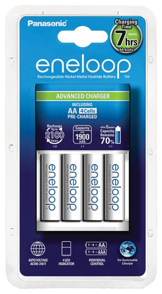 eneloop Advanced NiMh Battery Charger with four 2100 cycle AA eneloop