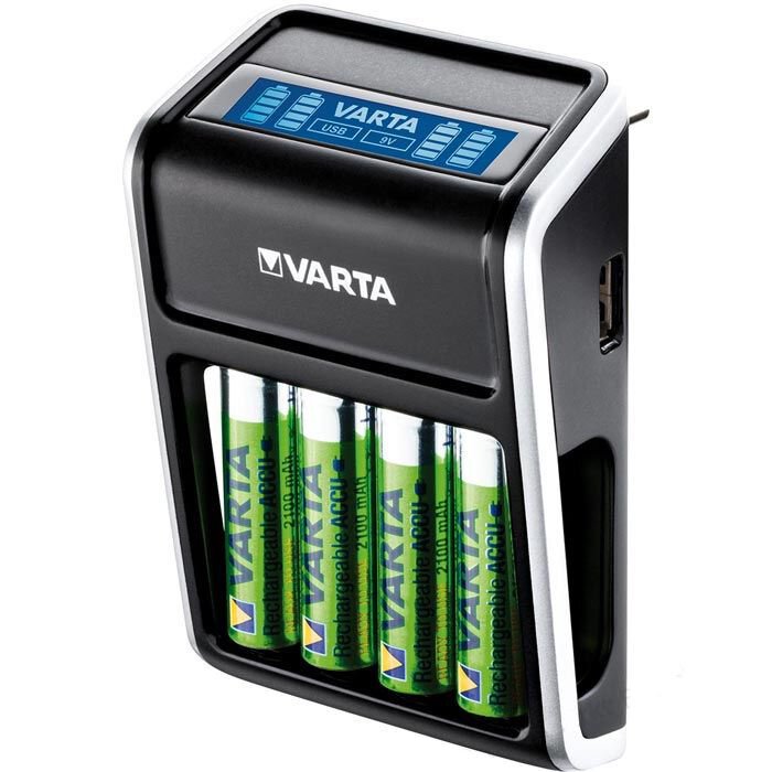 4 AA BATTERIES VARTA LCD SCREEN PLUG CHARGER 57677 FOR AA AAA 9V USB DEVICES 
