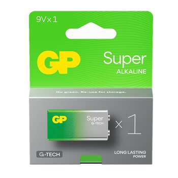 1 x GP Super Alkaline G-TECH 6LR61/9V Alkaline Battery