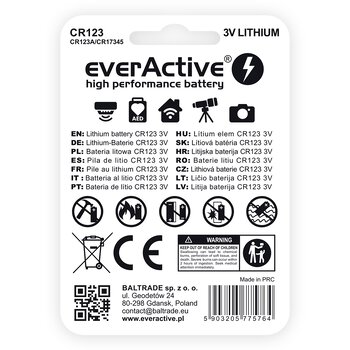 1 x bateria foto litowa everActive CR123
