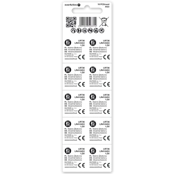 10 x alkaline mini everActive AG3 G3 LR736 LR41 battery