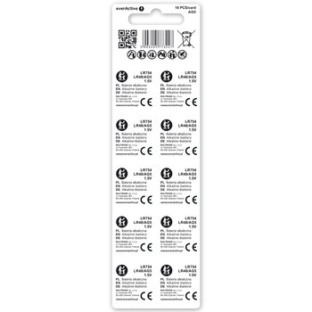 10 x alkaline mini everActive AG5 G5 LR754 LR48 battery