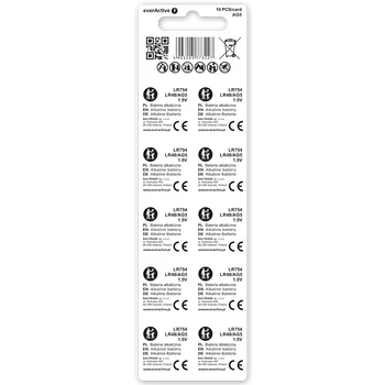 10 x alkaline mini everActive AG5 G5 LR754 LR48 battery