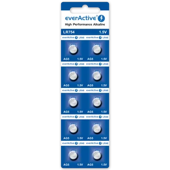 10 x alkaline mini everActive AG5 G5 LR754 LR48 battery