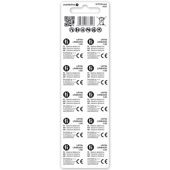 10 x alkaline mini everActive AG5 G5 LR754 LR48 battery