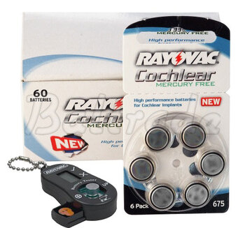 120 x bateria cynkowo-powietrzna Rayovac 675 Cochlear (Mercury Free) + tester baterii Rayovac