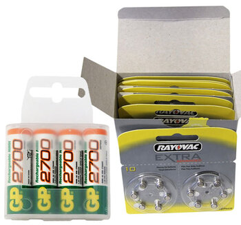 120 x bateria cynkowo-powietrzna Rayovac Extra Advanced 10 + 4 x R6/AA GP 2700 (box)