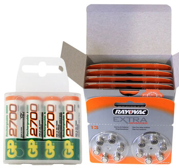 120 x bateria cynkowo-powietrzna Rayovac Extra Advanced 13 + 4 x R6/AA GP 2700 (box)