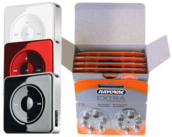 120 x bateria cynkowo-powietrzna Rayovac Extra Advanced 13 + MP3 Yarvik Minia 2GB