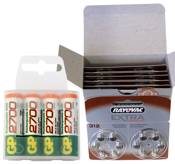 120 x bateria cynkowo-powietrzna Rayovac Extra Advanced 312 + 4 x R6/AA GP 2700 (box)
