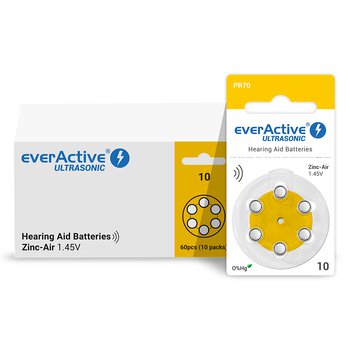 120 x everActive ULTRASONIC 10 hearing aid batteries