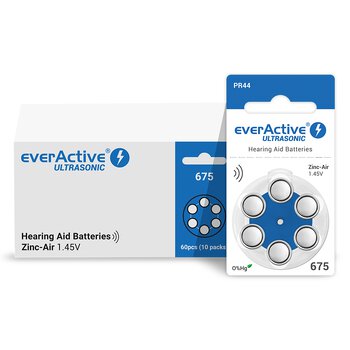 120 x everActive ULTRASONIC 675 hearing aid batteries