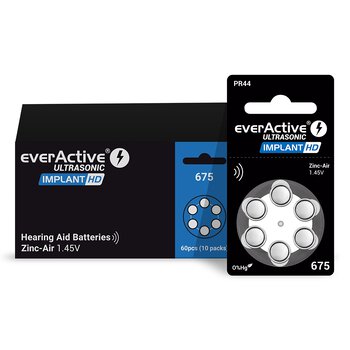 120 x everActive ULTRASONIC IMPLANT HD 675 hearing aid batteries