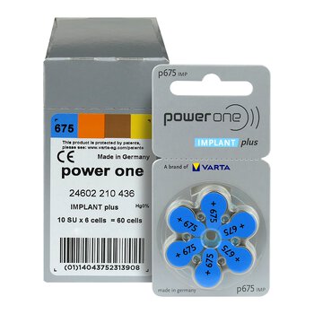 120 x Power One Implant Plus 675 hearing aid batteries