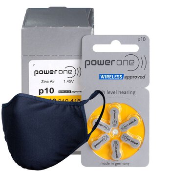 120 x baterie do aparatów słuchowych Power One Varta 10 + maska antybakteryjna wielokrotnego użytku Stanteks