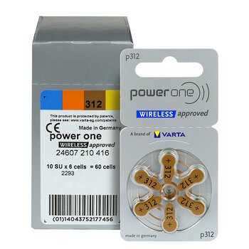 120 x Power One Varta 312 hearing aid batteries