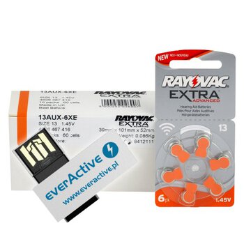 120 x baterie do aparatów słuchowych Rayovac Extra Advanced 13 MF + pendrive 8GB