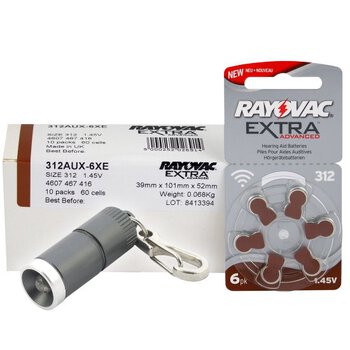 120 x baterie do aparatów słuchowych Rayovac Extra Advanced 312 MF + brelok everActive FL-15