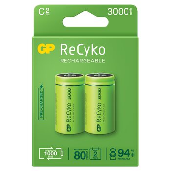 2 x C / R14 Ni-MH rechargeable batteries GP ReCyko 3000mAh