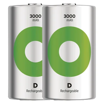 2 x D/R20 Ni-MH GP ReCyko 3000mAh rechargeable batteries