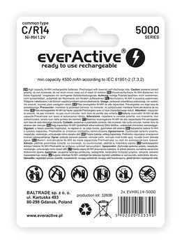 2x everActive R14/C Ni-MH 5000 mAh ready to use