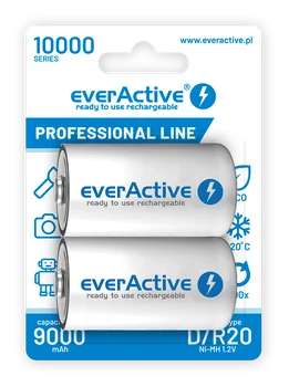 2 x everActive R20/D Ni-MH 10000 mAh rechargeable batteries ready to use