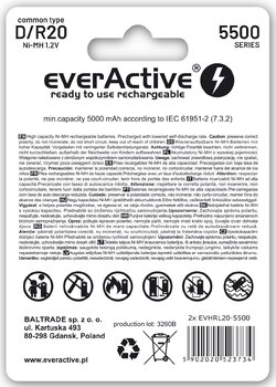 2x everActive R20/D Ni-MH 5500 mAh ready to use battery