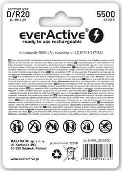 2x everActive R20/D Ni-MH 5500 mAh ready to use battery