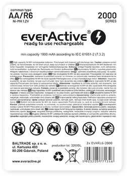2 x battery everActive R6/AA Ni-MH 2000 mAh ready to use