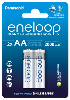 2 x Panasonic Eneloop R6 AA 2000mAh batteries BK-3MCDE/2BE (blister)