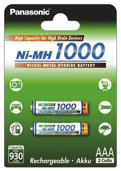 2 x Panasonic R03 AAA Ni-MH 1000mAh rechargeable batteries (blister)