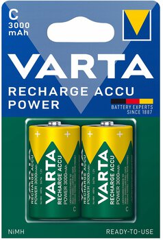 2 x Varta R14 C R2U Ni-MH 3000 mAh rechargeable batteries