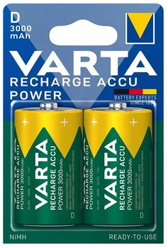 2 x Varta R20 D R2U Ni-MH 3000 mAh rechargeable batteries