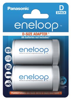 2 x eneloop R20/D Adaptor (from R6 AA to R20) 2BL