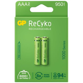 2 x Rechargeable AAA / R03 GP ReCyko 1000 Series Ni-MH 950mAh