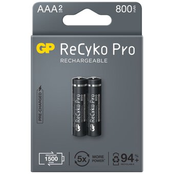 2 x AAA / R03 GP ReCyko Pro Ni-MH 800mAh rechargeable batteries
