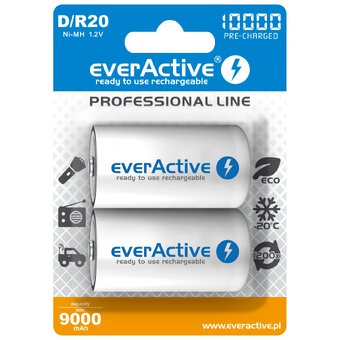 2x everActive R20/D Ni-MH 10000 mAh ready to use battery