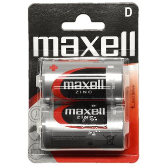 2 x Maxell-Carbon zinc battery R20/D (blister)