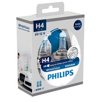 2x Philips H4 WhiteVision + 2x W5W